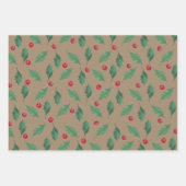 Feuille De Papier Cadeau Rustique Kraft Christmas Holly & Berries (Devant 3)