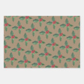 Feuille De Papier Cadeau Rustique Kraft Christmas Holly & Berries (Devant)