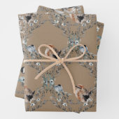 Feuille De Papier Cadeau Rustique Kraft Dusty Blue Winter Birds Nesting (En situation)