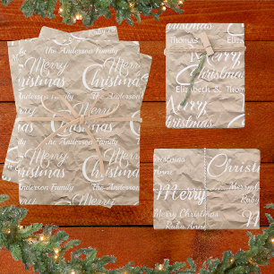 Feuille De Papier Cadeau Rustique Kraft Élégant Script blanc Joyeux Noël