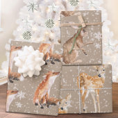 Feuille De Papier Cadeau Rustique Kraft Élégant Snowy Animaux d'hiver