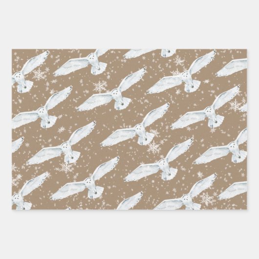 Feuille De Papier Cadeau Rustique Kraft Hiver Animaux arctiques Ermine Owl (Devant 2)