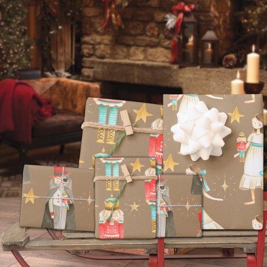 Feuille De Papier Cadeau Rustique Kraft Le Casse-Noisette Ballet Noël