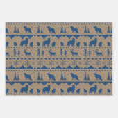 Feuille De Papier Cadeau Rustique Kraft Nordic Sweater Bleu Animaux d'hiver (Devant)