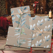 Feuille De Papier Cadeau Rustique Kraft Silver Blue Winter Greenery