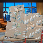 Feuille De Papier Cadeau Rustique Kraft Silver Blue Winter Greenery