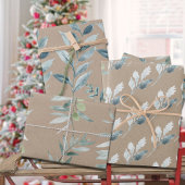 Feuille De Papier Cadeau Rustique Kraft Silver Blue Winter Greenery