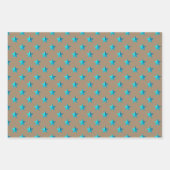 Feuille De Papier Cadeau Rustique Kraft Silver Green Turquoise Blue Stars (Devant)