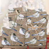 Feuille De Papier Cadeau Rustique Kraft Snowy Black & Blue Chickadee Birds