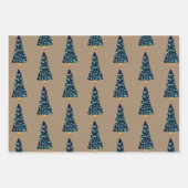 Feuille De Papier Cadeau Rustique Kraft Vert Éclairer les arbres de Noël (Devant)