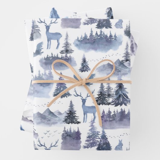 Feuille De Papier Cadeau Rustique Kraft Winter Woodland Spruce Trees (En situation)