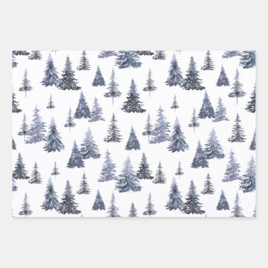 Feuille De Papier Cadeau Rustique Kraft Winter Woodland Spruce Trees (Devant 3)