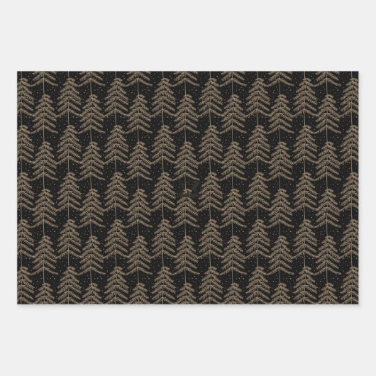 Feuille De Papier Cadeau Rustique Motif de vacances Noir Golden Brown (Devant 3)