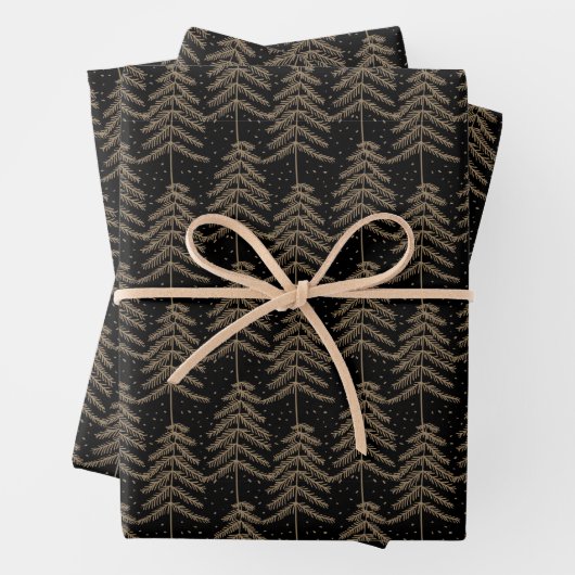 Feuille De Papier Cadeau Rustique Motif de vacances Noir Golden Brown (En situation)