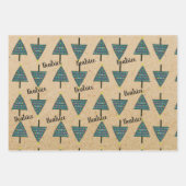 Feuille De Papier Cadeau Rustique nommé Arbre de Noël Motif Vert (Devant 2)