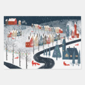Feuille De Papier Cadeau Rustique Nordic Snowy Mountain Village Fox Trottin (Devant 2)