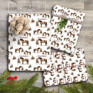Feuille De Papier Cadeau Rustique Paso Fino Cheval Joyeux Noël hiver