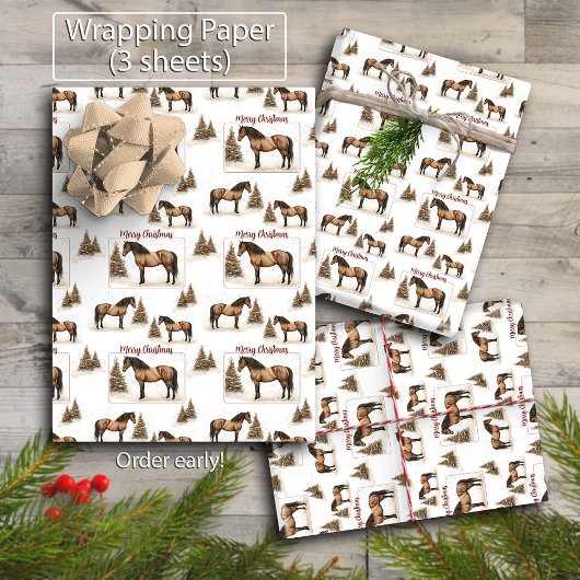 Feuille De Papier Cadeau Rustique Paso Fino Cheval Joyeux Noël hiver