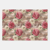 Feuille De Papier Cadeau Rustique Pays Perdu Bois Rose Flores (Devant 2)