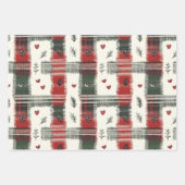 Feuille De Papier Cadeau Rustique Rouge Vert Plaid Coeurs Noël (Devant 2)
