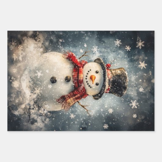 Feuille De Papier Cadeau Rustique Snowman Art Variété Pack Découpage (Devant 3)