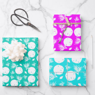 Feuille De Papier Cadeau Sable Dollars Corail de mer Couleurs tropicales