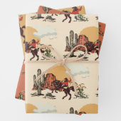 Feuille De Papier Cadeau Saddup First Rodeo Cowboy Retro Woodcut (En situation)