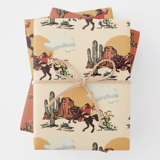 Feuille De Papier Cadeau Saddup First Rodeo Cowboy Retro Woodcut (En situation)