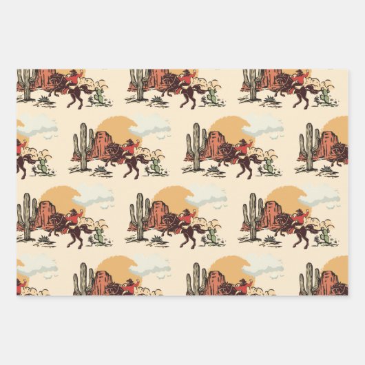 Feuille De Papier Cadeau Saddup First Rodeo Cowboy Retro Woodcut (Devant)