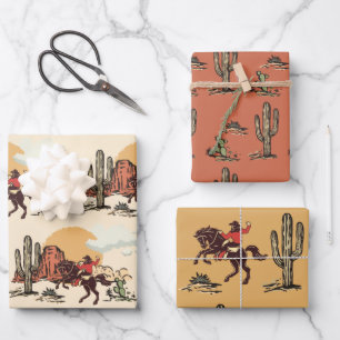 Feuille De Papier Cadeau Saddup First Rodeo Cowboy Retro Woodcut