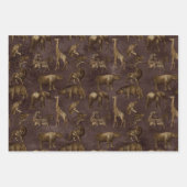 Feuille De Papier Cadeau Safari Animaux sur Dark Brown (Devant 3)