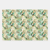 Feuille De Papier Cadeau Safari Animaux's Fur Prints Motif Vert et Or (Devant 2)