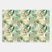Feuille De Papier Cadeau Safari Animaux's Fur Prints Motif Vert et Or (Devant)