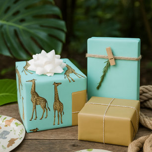 Feuille De Papier Cadeau Safari Chic Giraffe Blue Jungle