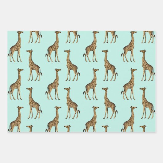 Feuille De Papier Cadeau Safari Chic Giraffe Blue Jungle (Devant)