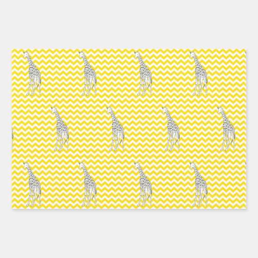 Feuille De Papier Cadeau Safari Jaune d'or Chevron avec la Girafe d'art pop (Devant)