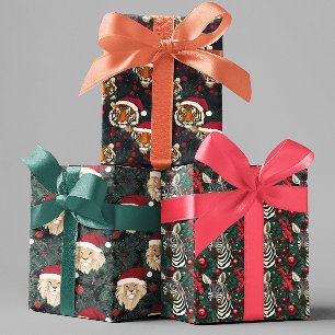 Feuille De Papier Cadeau Safari Jungle Animaux Noël Lion Tiger Zebra