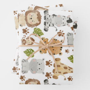 Feuille De Papier Cadeau Safari pour bébés animaux mignons