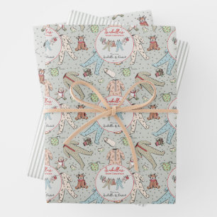 Feuille De Papier Cadeau Sage Babys Premier Pyjama d'hiver de Noël