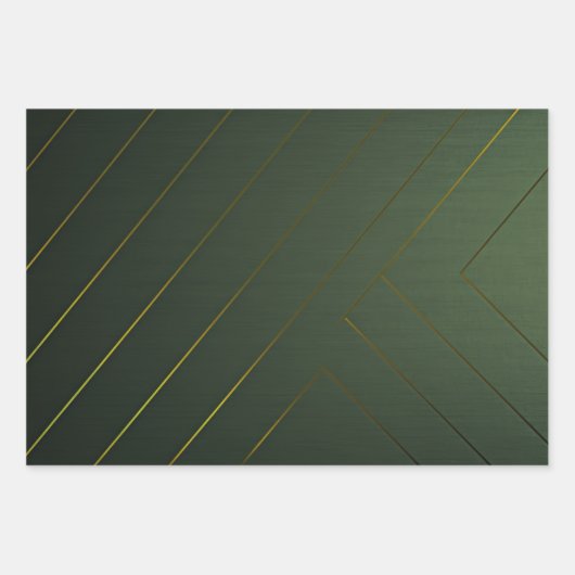 Feuille De Papier Cadeau Sage élégant vert et or (Devant)