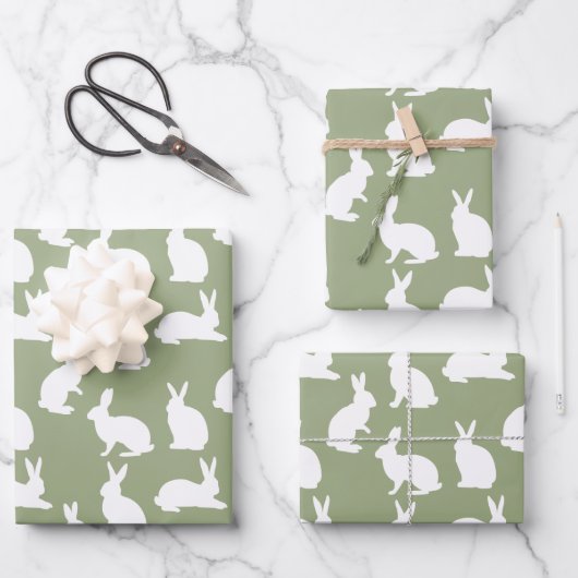 Feuille De Papier Cadeau Sage Green And White Bunny Pattern Modern Easter (Recto)