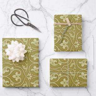 Feuille De Papier Cadeau Sage Green et Gold Art Nouveau Motif