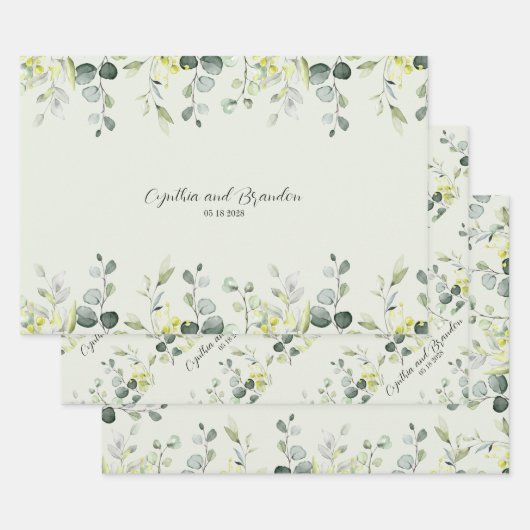 Feuille De Papier Cadeau Sage Green Eucalyptus Mariage marque  (Lot)