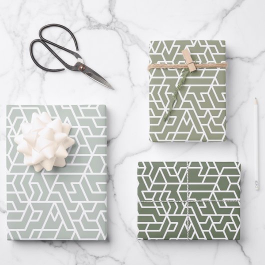 Feuille De Papier Cadeau Sage Green motif géométrique simple (Recto)