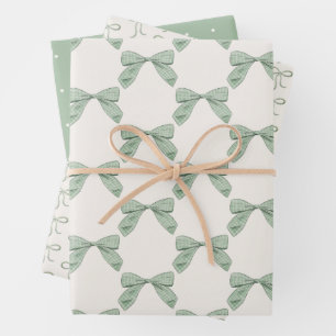 Feuille De Papier Cadeau Sage Green Plaid Bow Élégant Baby shower neutre