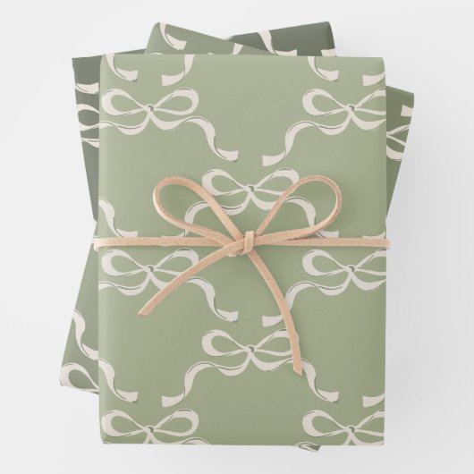 Feuille De Papier Cadeau Sage Greens & Cream Ribbons Vaches (En situation)