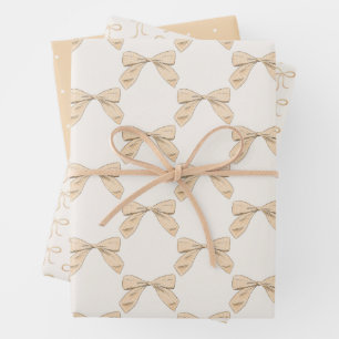 Feuille De Papier Cadeau Sage Peach Plaid Bow Élégant Baby shower neutre