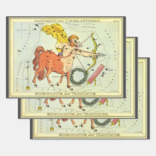 Feuille De Papier Cadeau Sagittaire, Constellation Vintage Miroir d'Urania