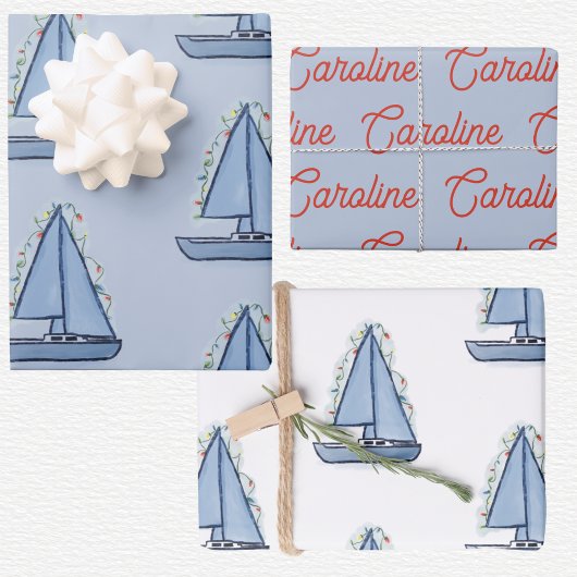 Feuille De Papier Cadeau Sailboat Christmas
