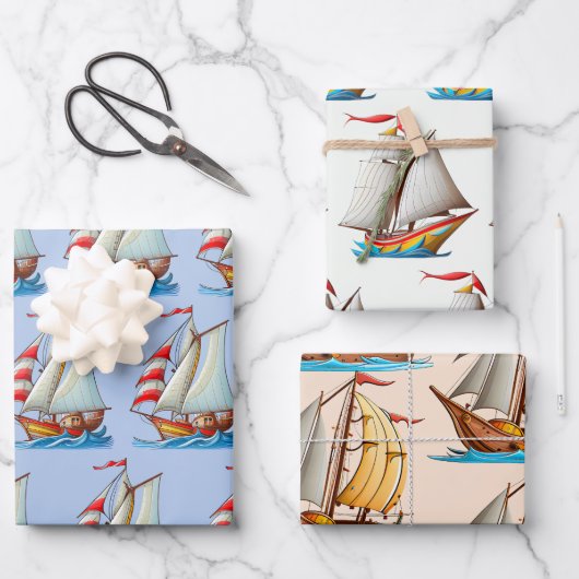 Feuille De Papier Cadeau Sailboats On The Sea (Recto)